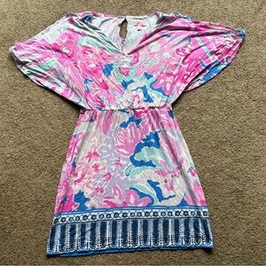 LILLY PULITZER SLIT SLEEVE PINK PATTERN MINI DRESS.